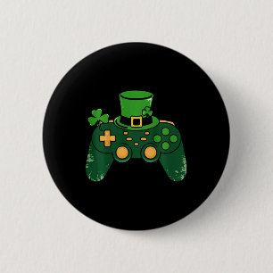 Kids St Patricks Day Gamer Gaming Controller Clove 6 Cm Round Badge
