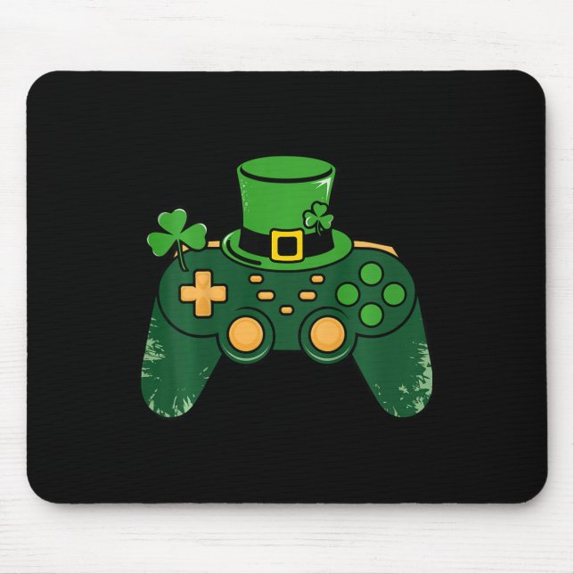 Kids St Patricks Day Gamer Gaming Controller Clove Mouse Pad (Front)