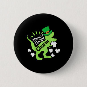 Kids St Patricks Day Mamas Lucky Charm Dinosaur Ir 6 Cm Round Badge