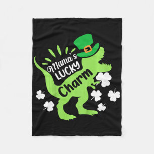 Kids St Patricks Day Mamas Lucky Charm Dinosaur Ir Fleece Blanket