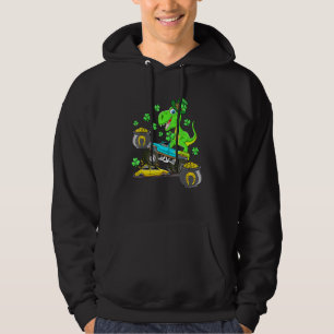 Kids St Patricks Day Monster Truck Dinosaur For Bo Hoodie