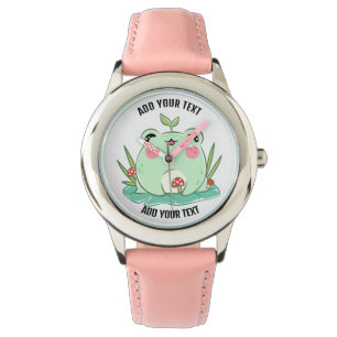 Kid's Stainless Steel Red Leather Strap Watch