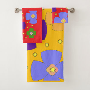 Kids Star Flowers Red And Yellow Bath Towel Set