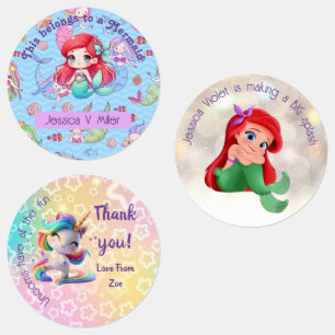 Kids Stickers / Labels - Mermaid and Unicorn Theme