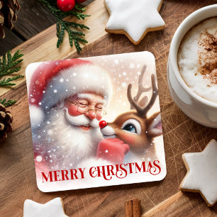 Kids Style Santa Rudolph Cute Christmas Coasters