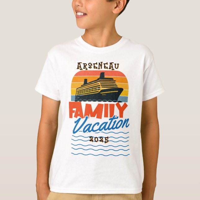 Kids Sunset Family Cruise Orange PERSONALIZE T-Shirt (Front)