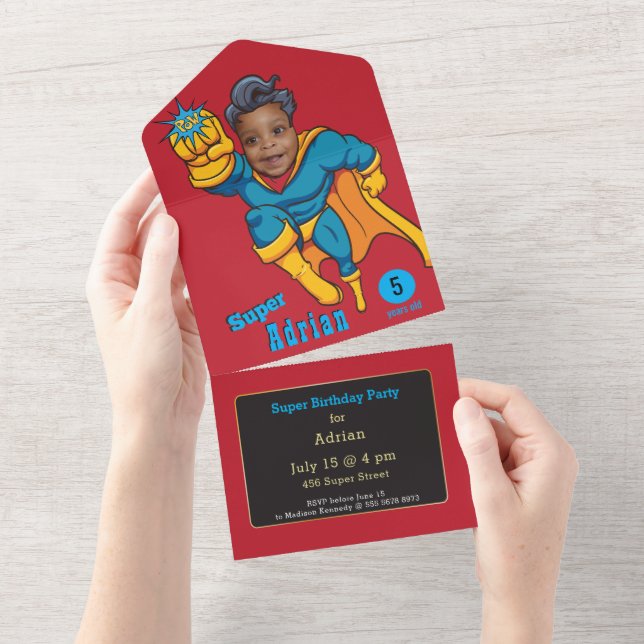 Kid's Superhero Amazing All in One Invitation  (Tearaway)