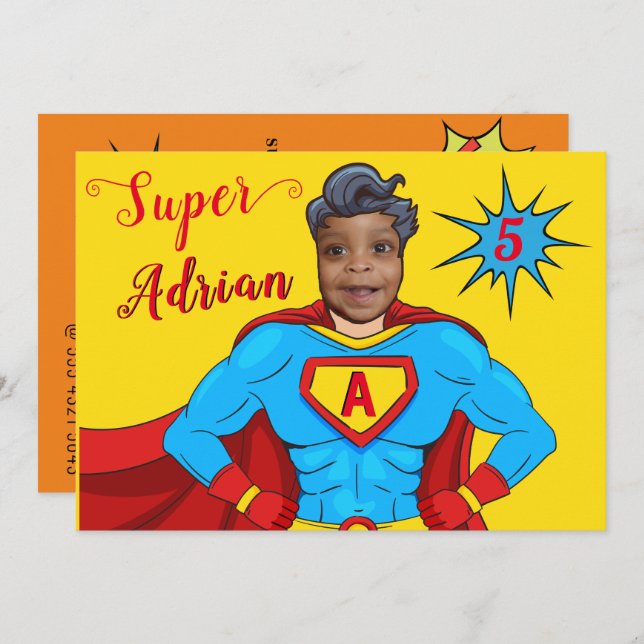 Kids Superhero Cool Fab Fun Birthday Invitation (Front/Back)