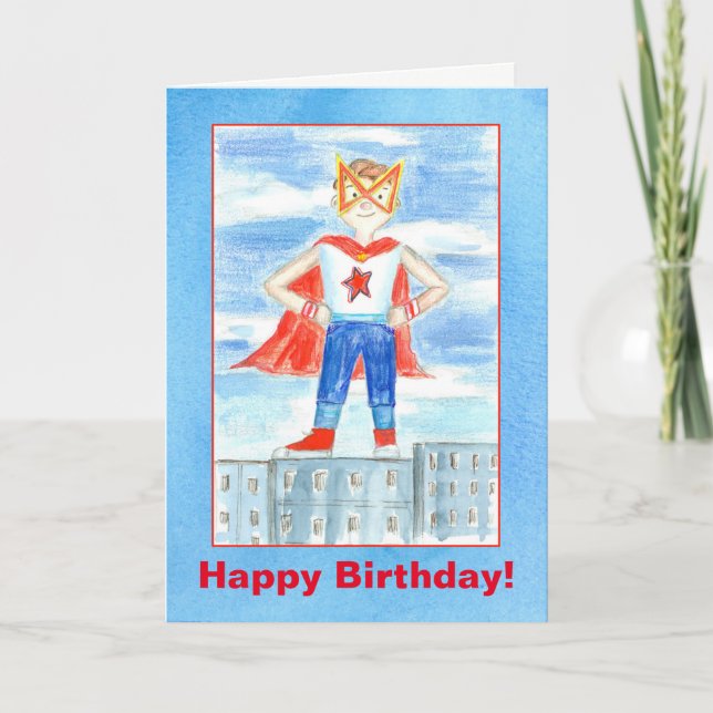 Kids Superhero Happy Birthday Card (Front)