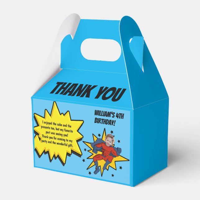 Kids Superhero Photo Thank You Birthday Party  Favour Box (Front Side)