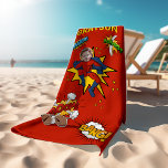 Kids Superhero Themed Beach Towel<br><div class="desc">This superhero themed beach towel which transforms your child into a superhero is perfect for kids swimming or holidays. The towel features,  a superhero with their photo incorporated and their name. The font styles,  sizes and colours can be changed after personalising by clicking on the customise further link.</div>