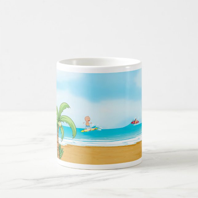Kids Surfing Tropical Beach Fun Summer Ocean Coffee Mug (Creator Uploaded)