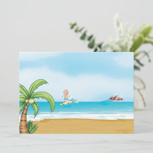 Kids Surfing Tropical Beach Fun Summer Ocean Invitation