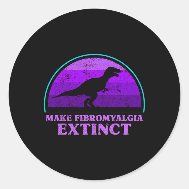 Kids T Rex Dino Make Fibromyalgia Extinct Awarenes Classic Round Sticker (Front)