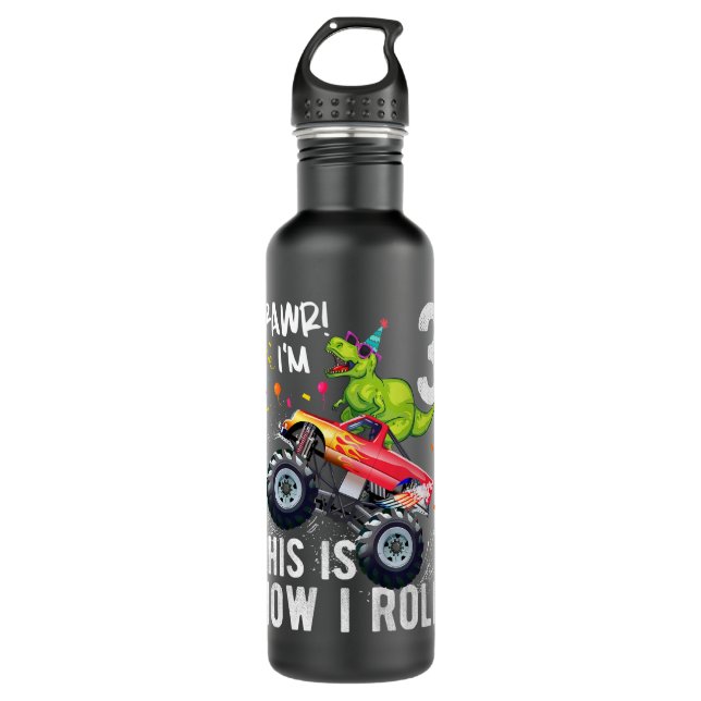 Kids T Rex Dinosaur Monster Truck 3rd Birthday Boy 710 Ml Water Bottle (Front)