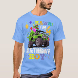 Kids T Rex Dinosaur Monster Truck 4th Birthday  T-Shirt