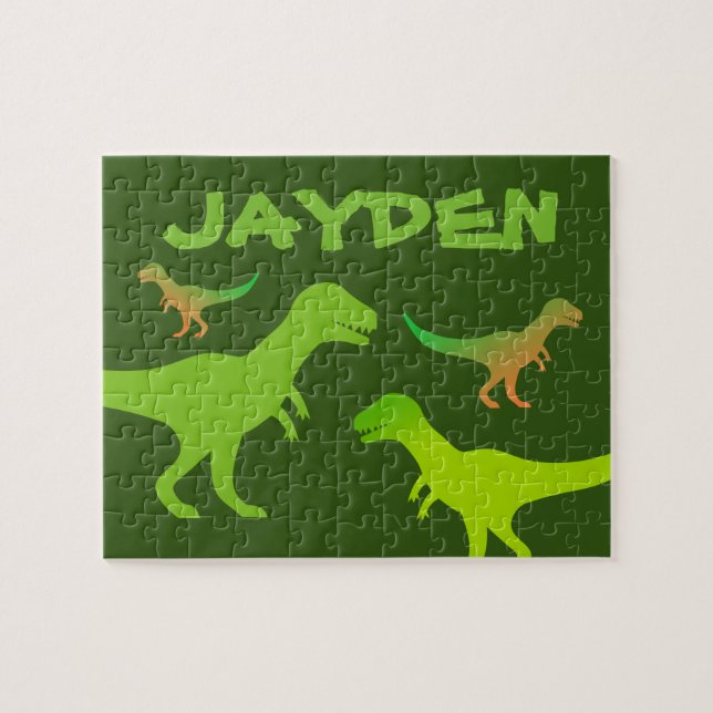 Kid's T-rex dinosaur puzzle with custom name (Horizontal)