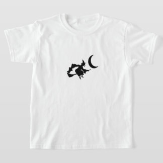 Kids T-Shirt-Whitch onBroom Scary Spider on Back T-Shirt