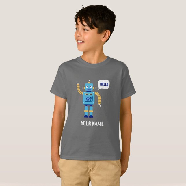 KID'S T-SHIRT WITH ROBOT AND CUSTOM NAME (Front Full)