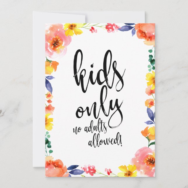 Kids Table Affordable Floral Boho Wedding Sign Invitation (Front)