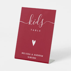 Kids Table - Elegant Calligraphy Red Wedding Pedestal Sign