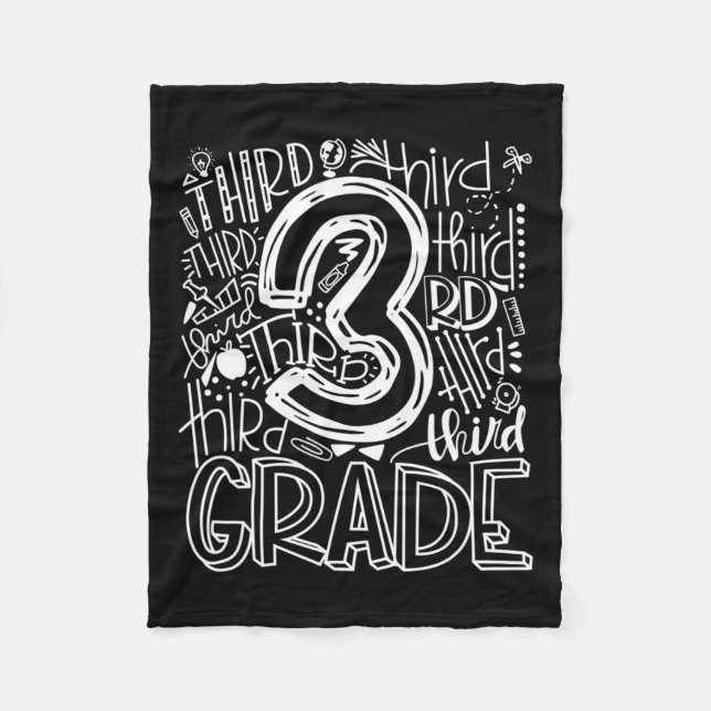Kids Teacher Back To School 3rd Third Grade Typogr Fleece Blanket (Front)