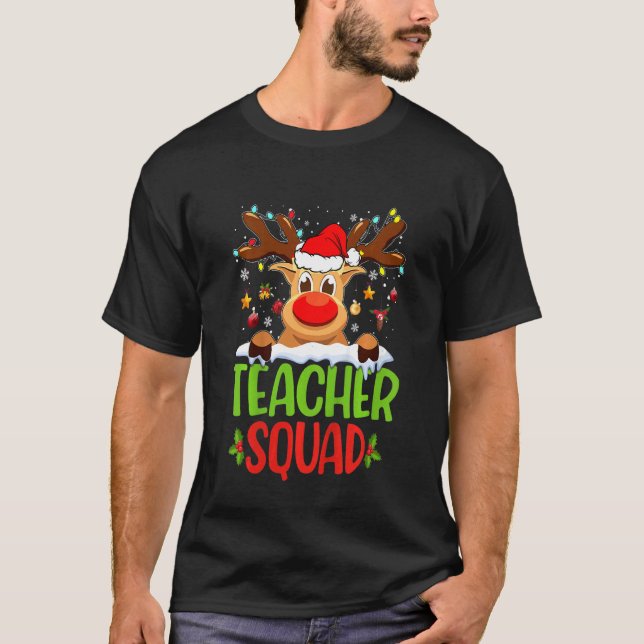 Kids Teacher Squad Santa Reindeer Christmas Lights T-Shirt (Front)