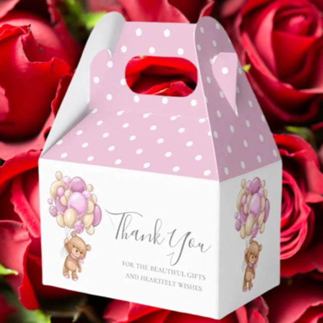 Kids Teddy Balloon Pink Favour Box (Delight young guests with our Kids Teddy Balloon Pink Favor Box)