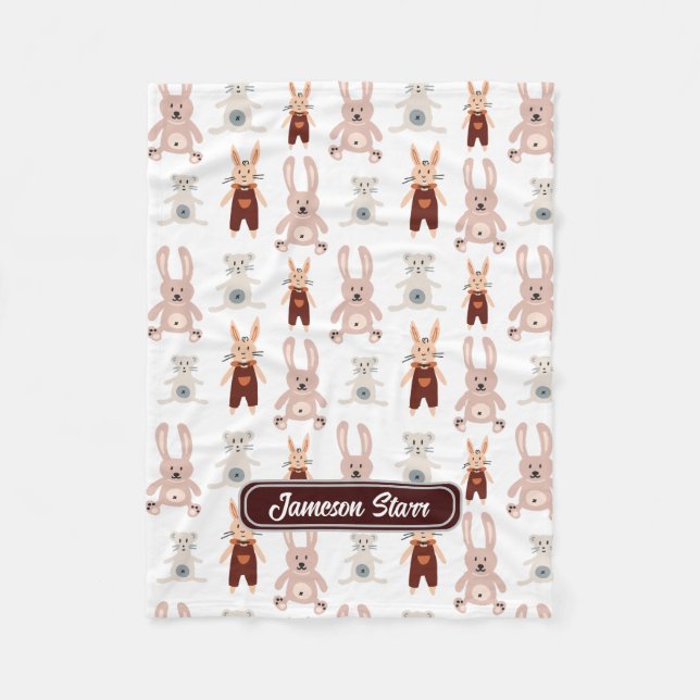 Kids' Teddy Bear Cat Panda Bunny Toy Pattern Fleece Blanket (Front)