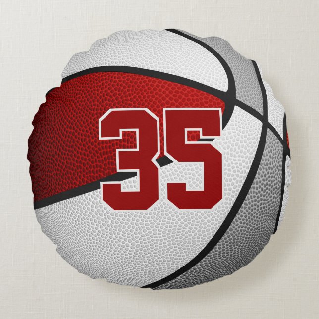 Kids teens red grey team colours basketball round cushion (Front)
