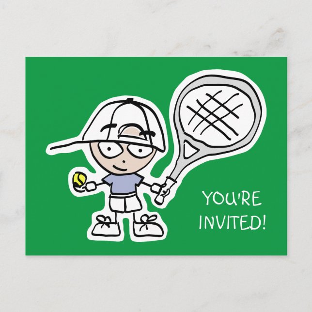 Kids tennis Birthday party invitation postcards (Front)