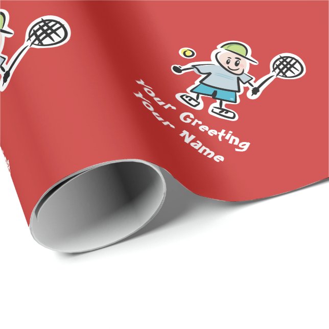 Kid's tennis cartoon custom Birthday & Christmas Wrapping Paper (Roll Corner)