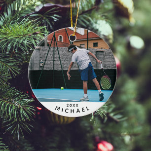 Kids Tennis Player Photo Picture Name & Year Sport Ceramic Tree Decoration
