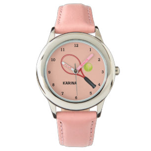 Kids Tennis Sports Girl Player Pink Name Watch