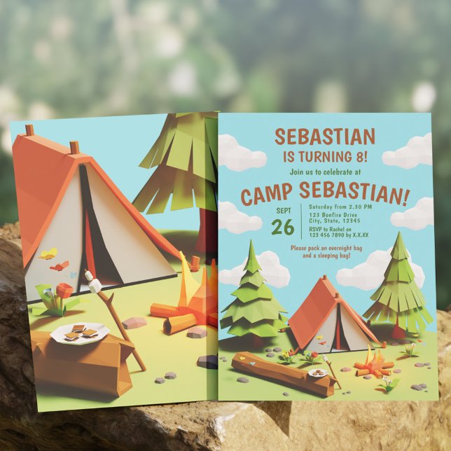 Kids Tent Camp Fire Outdoors Birthday Party Invitation (Kids Tent Camp Fire Outdoors Birthday Party Invitation)
