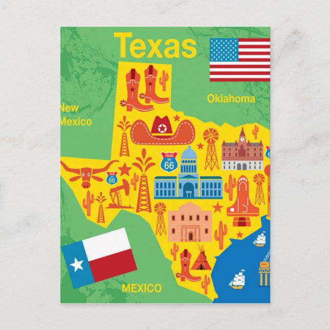 Kids Texas Map Postcard (Front)