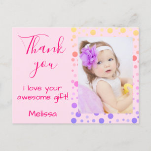Kids Thank you Cute Colourful Polka Postcard