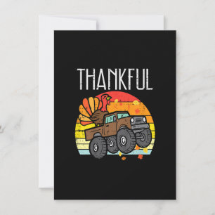 Kids Thankful Turkey Monster Truck Retro Thanksgiv Invitation