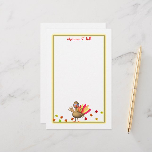Kids Thanksgiving Baby Turkey Stationery (Front/Back In Situ)