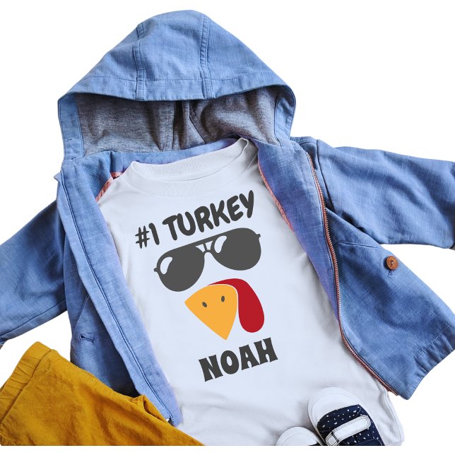 Kids Thanksgiving Turkey with Shades Name Baby T-Shirt (Creator Uploaded)