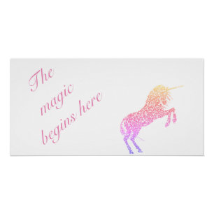 Kids "The Magic Begins Here" Unicorn Glossy Poster
