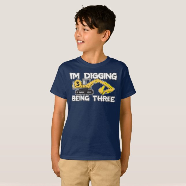 Kid's Third Birthday I'm Digging Being Three T-Shirt (Front Full)