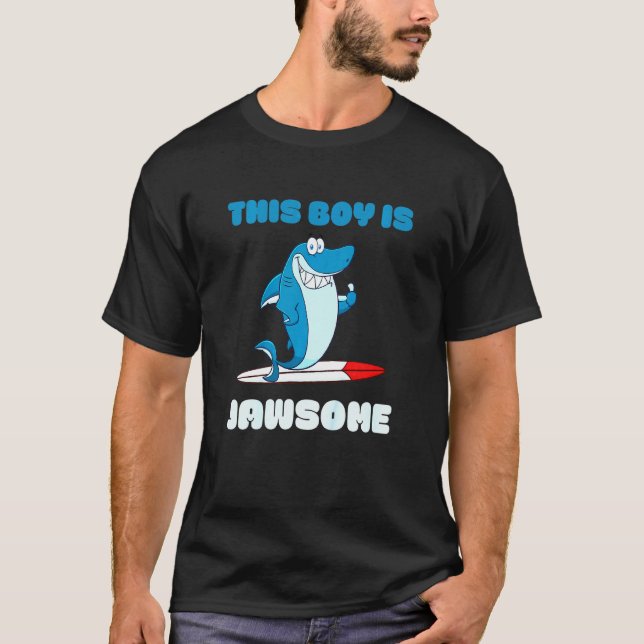 Kids This Boy Is Jawsome Awesome Shark Pun Boy Kid T-Shirt (Front)