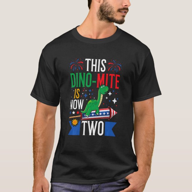 Kids This Dinomite Is Now Five Dinosaur 4th of Jul T-Shirt (Front)