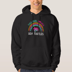 Kids this Girl Loves Sea turtles Cute Rainbow Silh Hoodie