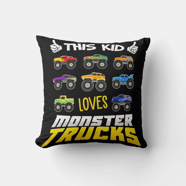 Kids This Kid Loves Monster Trucks Boys And Girls Cushion (Front)