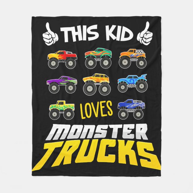 Kids This Kid Loves Monster Trucks Boys And Girls Fleece Blanket (Front)