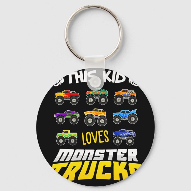 Kids This Kid Loves Monster Trucks Boys And Girls Key Ring (Front)