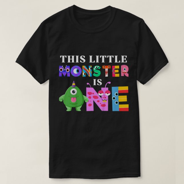 Kids This Little Monster is One 1st Birthday Party T-Shirt (Design Front)