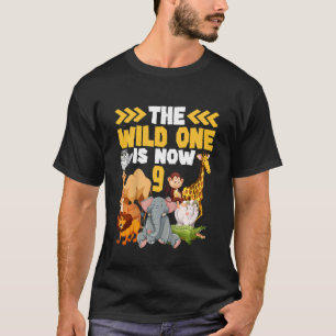 Kids This Wild One Is Now 9 Zoo   Safari 9th Birth T-Shirt